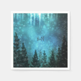 Starry Lights Rustic Pine Trees Country Wedding Serviette
