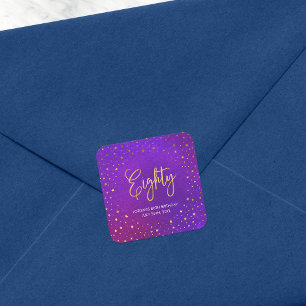 Starry Lila Watercolor 80. Geburtstag Quadratischer Aufkleber