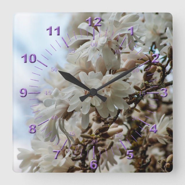 Starry Magnolia 5781 Quadratische Wanduhr (Vorderseite)