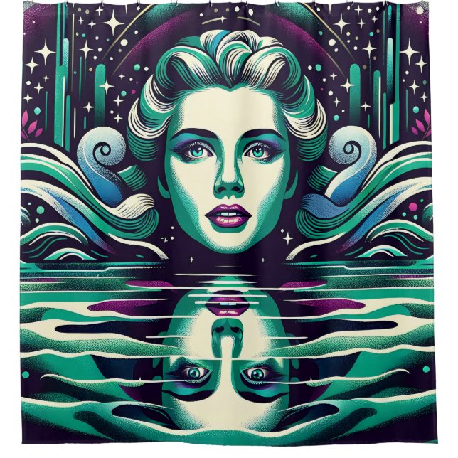 "Starry Mermaid Reflections" Duschvorhang (Vorderseite)