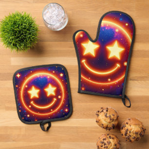 Starry-Mit Augen Glow Emoji Ofenhandschuh & Topflappen-Set