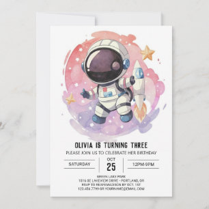 Starry Modern Odyssey Astronaut Geburtstag Einladung