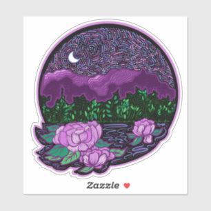 Starry Moonlit Night on Lake Sticker