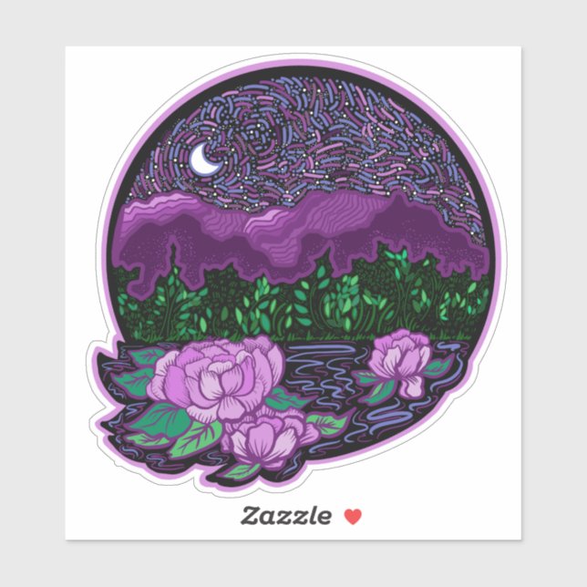 Starry Moonlit Night on Lake Sticker (Blatt)