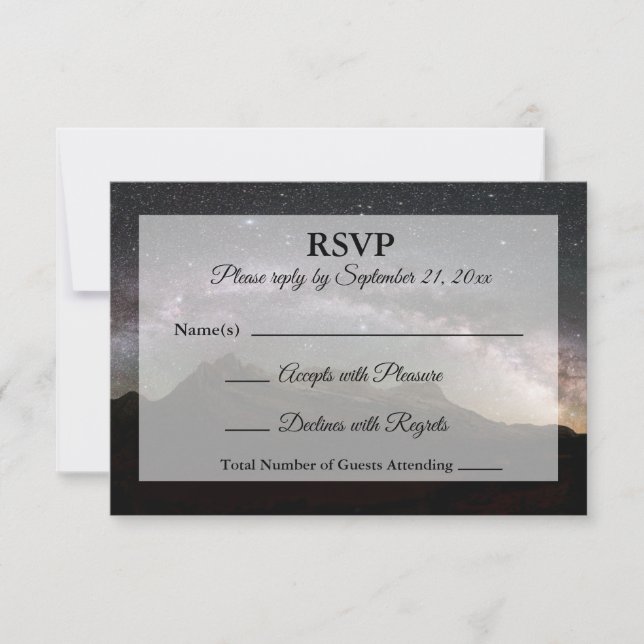 Starry Mountain Sky Wedding RSVP Karte (Vorderseite)