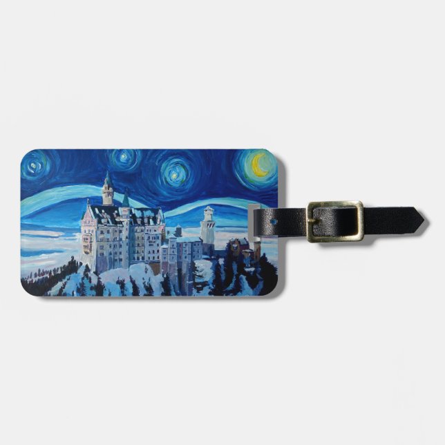 Starry Nacht mit romantischem Schloss Van Gogh Gepäckanhänger (Vorderseite horizontal)