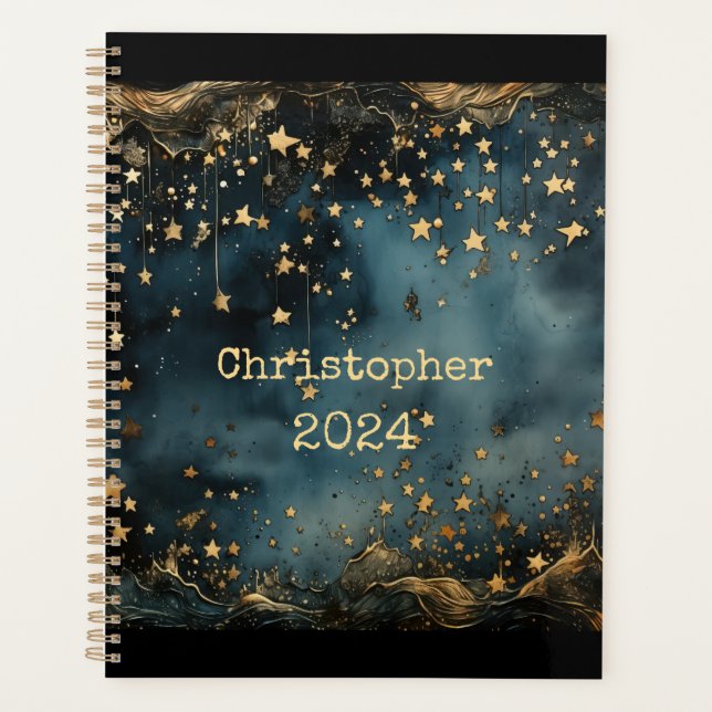 Starry nachtblue golden marine mit Namen Planer (Vorderseite)