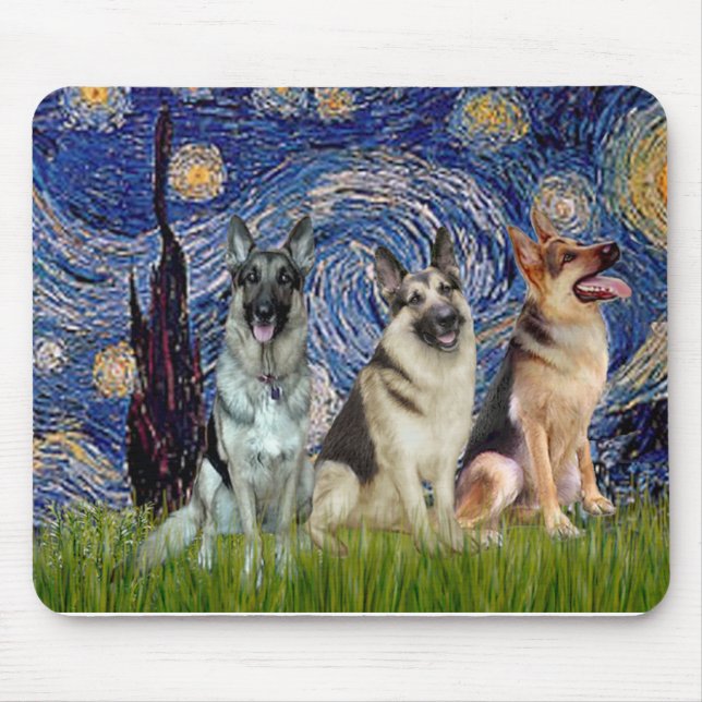 Starry Night - 3 deutsche Hirten Mousepad (Vorne)