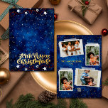 Starry Night 4 Fotos Collage Frohe Weihnachten Gol Folien Feiertagskarte<br><div class="desc">Schenken Sie feierlichen Beifall mit unserer atemberaubenden Starry Night 4 Fotos Collage Merry Christmas Gold Foil Holiday Card! Diese Karte erfasst den Urlaubssgeist, mit einem blendenden digitalen Effekt von goldenen Sternen auf der Rückseite, und Gold Sterne Effekt mit echter Folie (Gold Farbe) auf der Vorderseite, eine schöne Sternennacht und ein...</div>