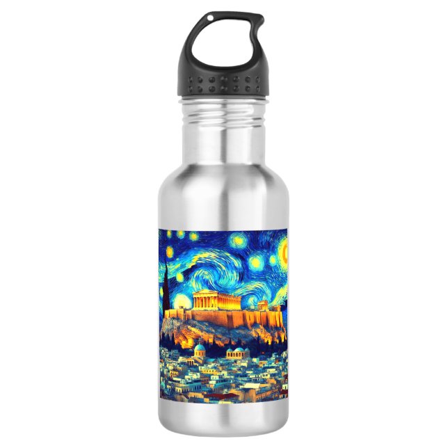Starry Night Acropolis Athen Griechenland Edelstahlflasche (Vorderseite)
