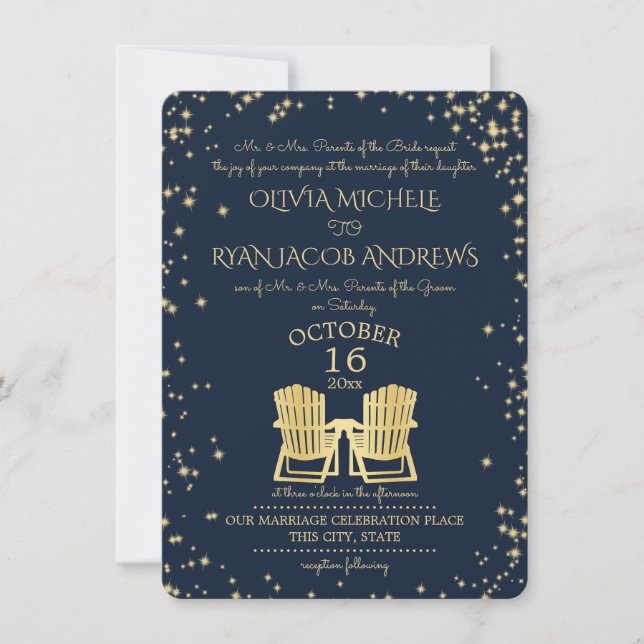Starry Night Adirondack Stairs Beach Hochzeit Einladung (Vorderseite)