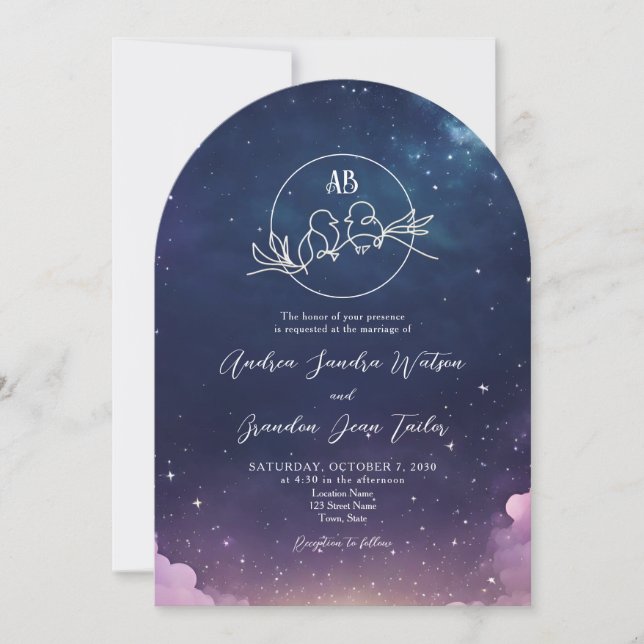 Starry Night Arch Wedding Einladung (Vorderseite)