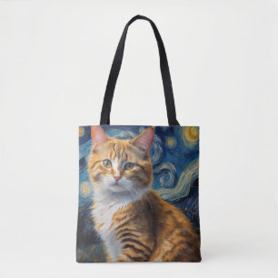 Starry Night Art mit Katze Tasche