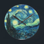 Starry Night art Runde Wanduhr<br><div class="desc">Starry Night is popular vintage art by Vincent van Gogh. Post impressionist style,  painted in 1889 while the artist was in Saint Rémy,  France.</div>