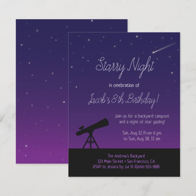 Starry Night Astronomie Kindergeburtstag Einladung (Vorne/Hinten)