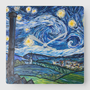Starry Night Belmont Lancashire Quadratische Wanduhr