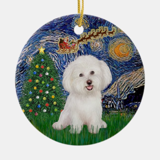 Starry Night - Bichon Frise #7 Keramik Ornament (Vorne)