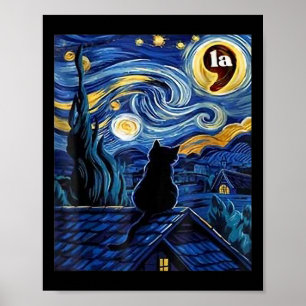 Starry Night Black Cat Comma La Kamala Harris Poster