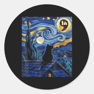 Starry Night Black Cat Comma La Kamala Harris Runder Aufkleber