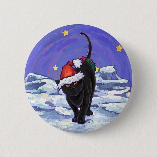 Starry Night Black Cat Weihnachten Button (Vorderseite)