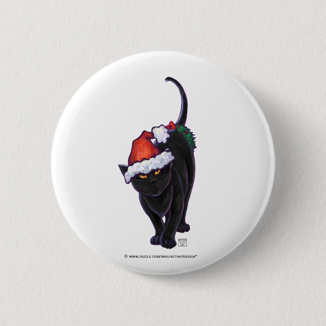 Starry Night Black Cat Weihnachten Button (Vorderseite)