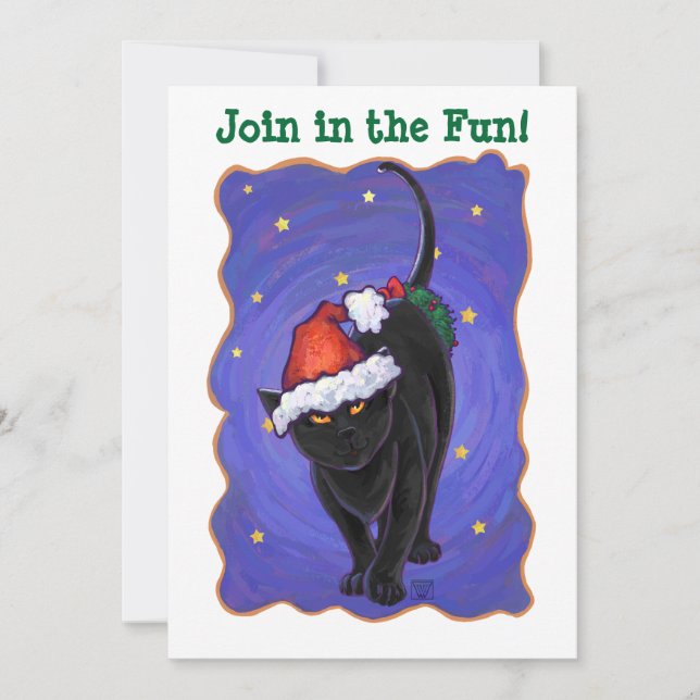 Starry Night Black Cat Weihnachten Einladung (Vorderseite)