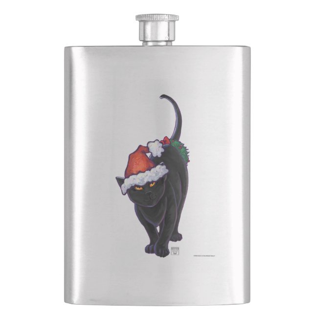 Starry Night Black Cat Weihnachten Flachmann (Vorderseite)