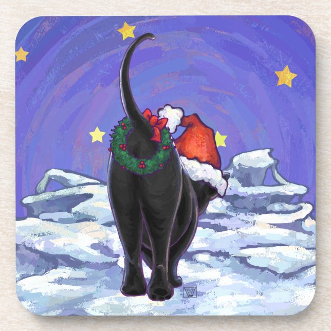 Starry Night Black Cat Weihnachten Getränkeuntersetzer (Vorderseite)