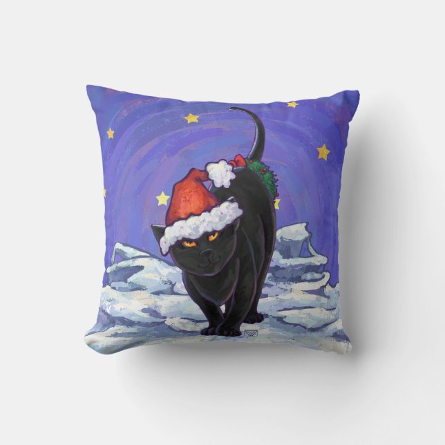 Starry Night Black Cat Weihnachten Kissen (Vorderseite)