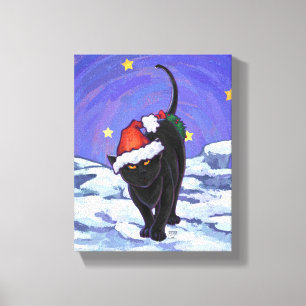 Starry Night Black Cat Weihnachten Leinwanddruck