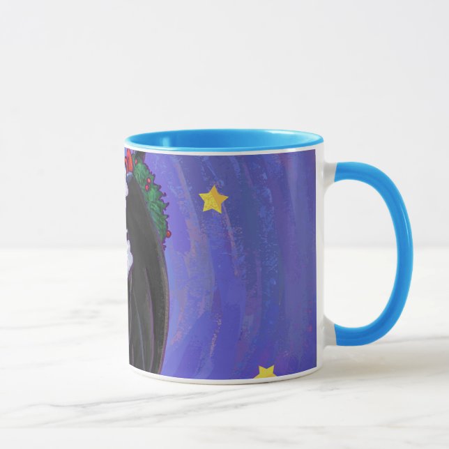 Starry Night Black Cat Weihnachten Tasse (Rechts)