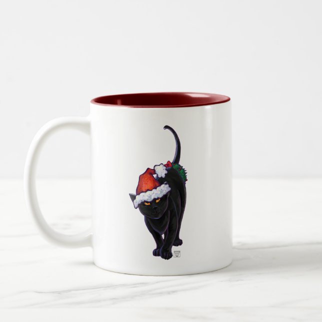Starry Night Black Cat Weihnachten Zweifarbige Tasse (Links)