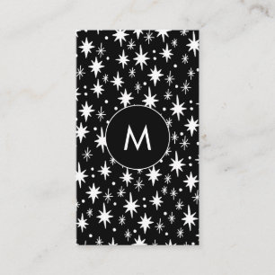 Starry Night Black Pattern Elegante INITIALS Visitenkarte