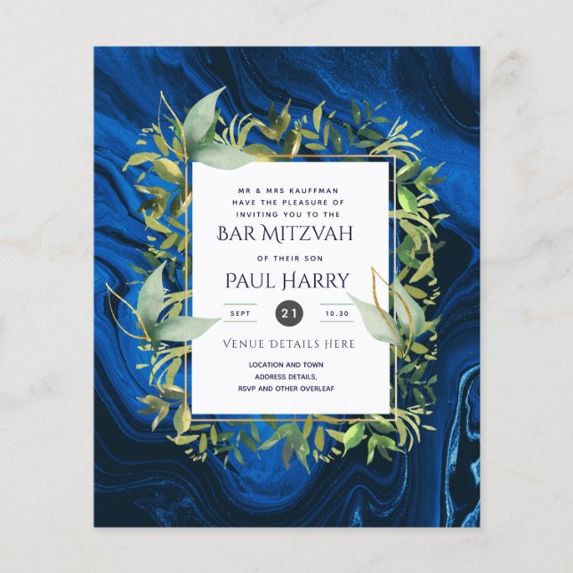 Starry Night Blue Bar Bat Mitzvah Einladungen Flyer (Vorne)