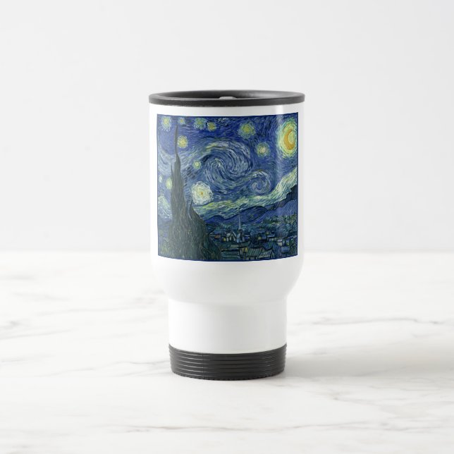 Starry Night, Blue French Stars, Vincent Van Gogh Reisebecher (Mittel)