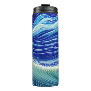 Starry Night Blue Ocean Wave Thermosbecher
