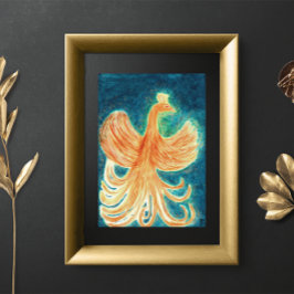 Starry Night Blue Rising Phoenix Watercolor Poster