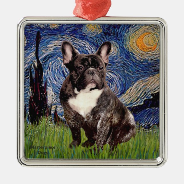 Starry Night - Brindle French Bulldog Ornament Aus Metall (Vorne)