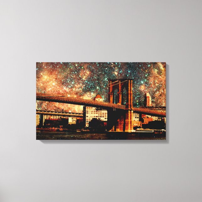 Starry Night Brookyn Bridge Wrapped Canvas Leinwanddruck (Vorderseite)