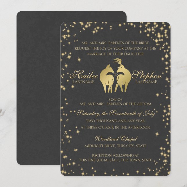 Starry Night Buck and Doe Einladung (Vorne/Hinten)