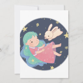 Starry Night Bunny & Girl Illustration Einladung
