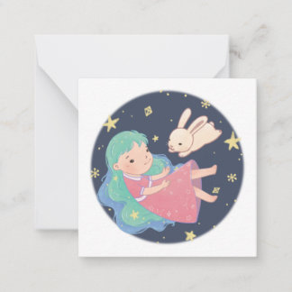 Starry Night Bunny & Girl Illustration Mitteilungskarte