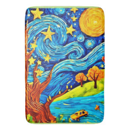 Starry Night Cartoon: Surrealismus Inspiriert Art Badematte