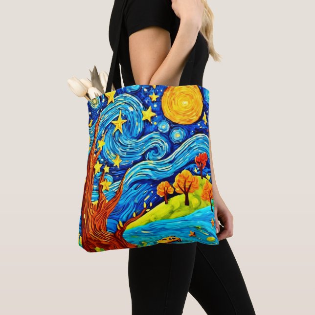 Starry Night Cartoon: Surrealismus Inspiriert Art Tasche (Von Nahem)