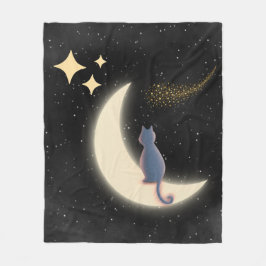 Starry Night Cat and Crescent Moon Fleecedecke