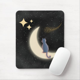 Starry Night Cat and Crescent Moon Mousepad