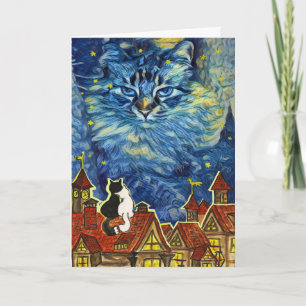 Starry Night Cat Anniversary Karte