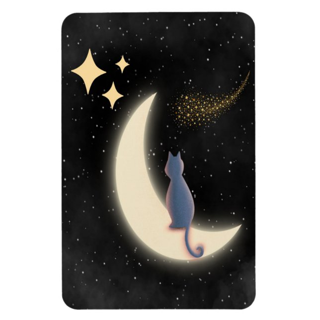 Starry Night Cat Crescent Flexible Foto Magnet (Vertikal)