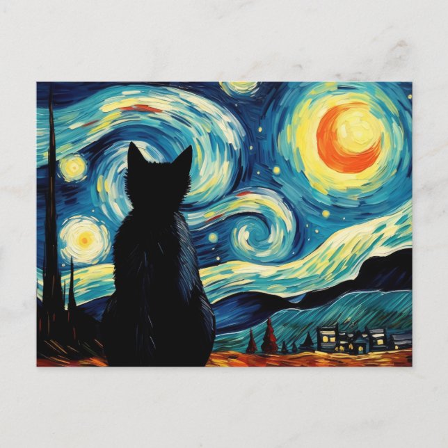 Starry Night Cat Postkarte (Vorderseite)
