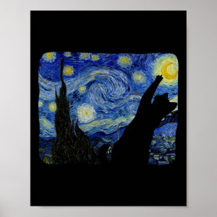 Starry Night Cat Shirt Van Gogh Cat Lover Cat Mama Poster